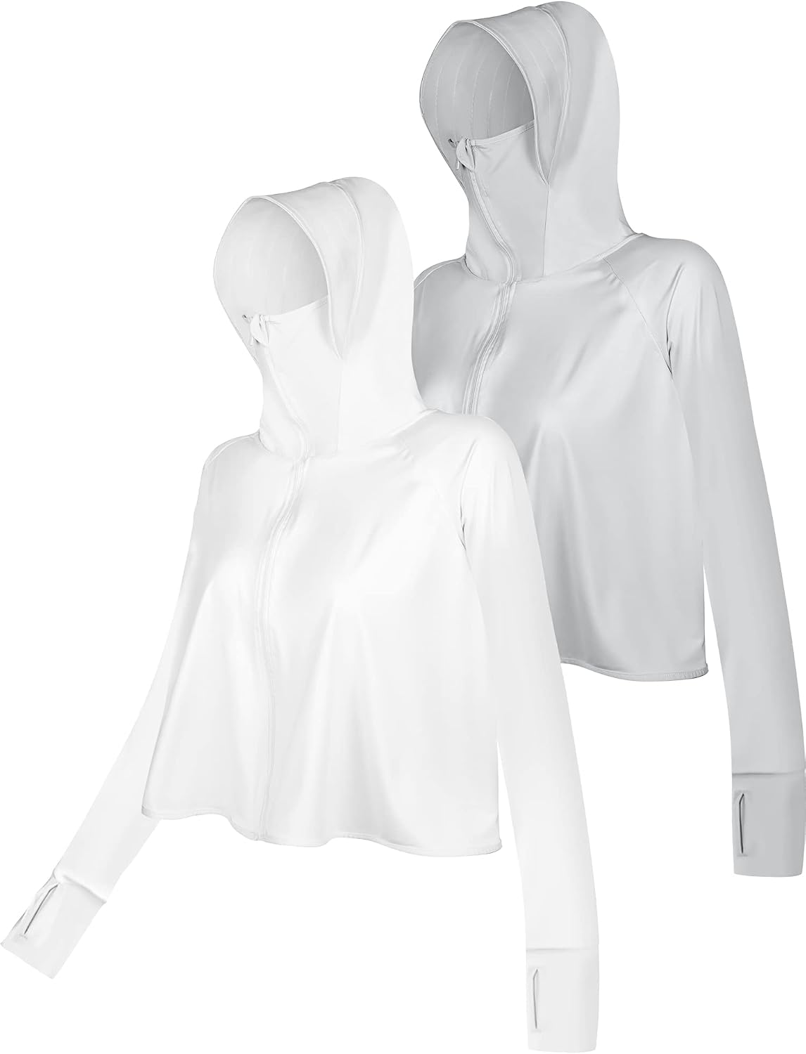 2 Pcs Women's Sun Protection Jacket Hoodie with Mask UPF 50+ Lightweight Full Zip Long Sleeve UV Shirt for Outdoor