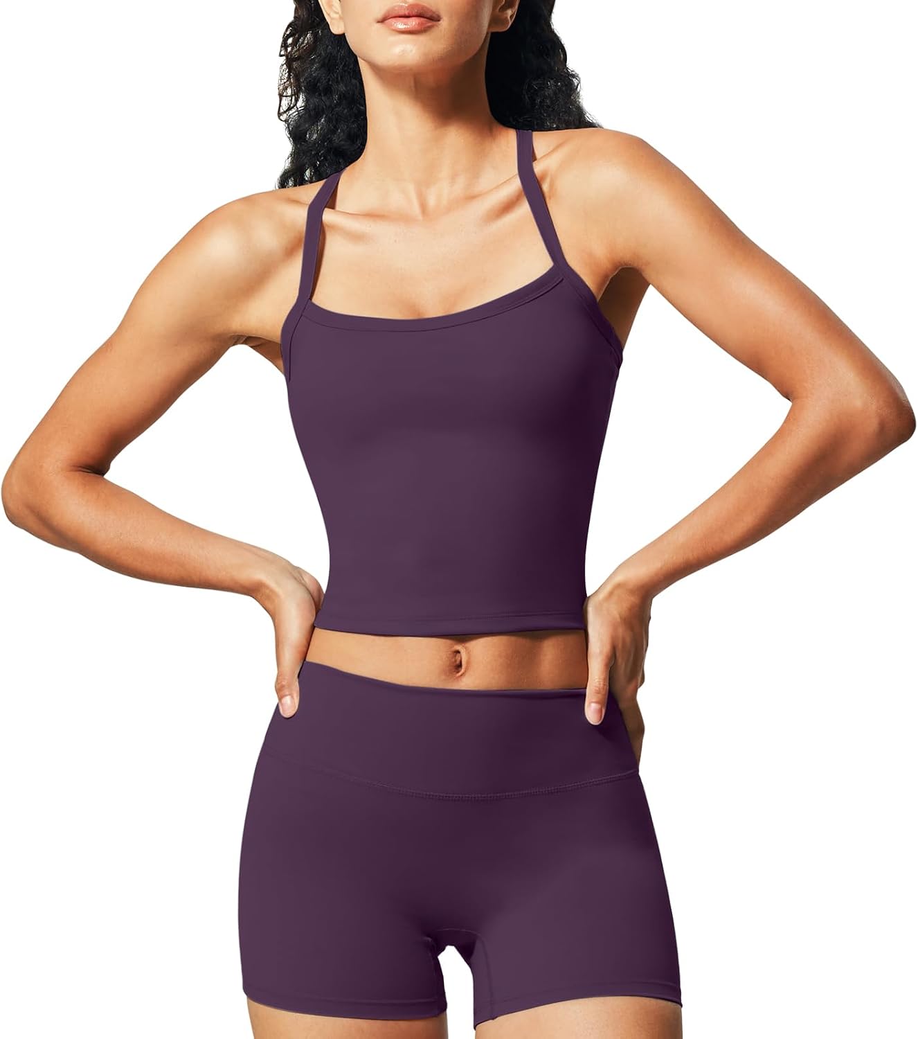 Padded Sports Bra Tank Workout Sets for Women Matching High Waist Shorts Gym Yoga Active Wear Outfits
