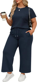 Plus Size 2 Piece Lounge Sets Women Casual Travel Vacation Sets Short Sleeve Wide Leg Matching Clothes