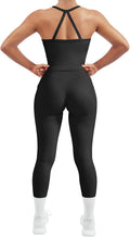Women 2 Piece Workout Sets Compression Tummy Control Leggings with Pockets Halter Built in Bra Tank Tops