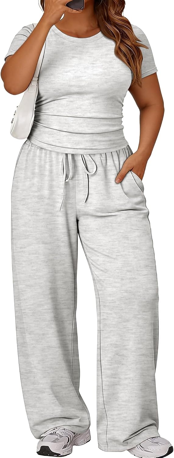 Plus Size Women’s Casual Two-Piece Set – Comfortable Loose-Fit Top and Matching Pants