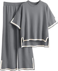 Womens Plus Size Lounge Sets 2 Piece Outfits Short Sleeve Pullover Tops Wide Leg Pants Summer Travel Outfits
