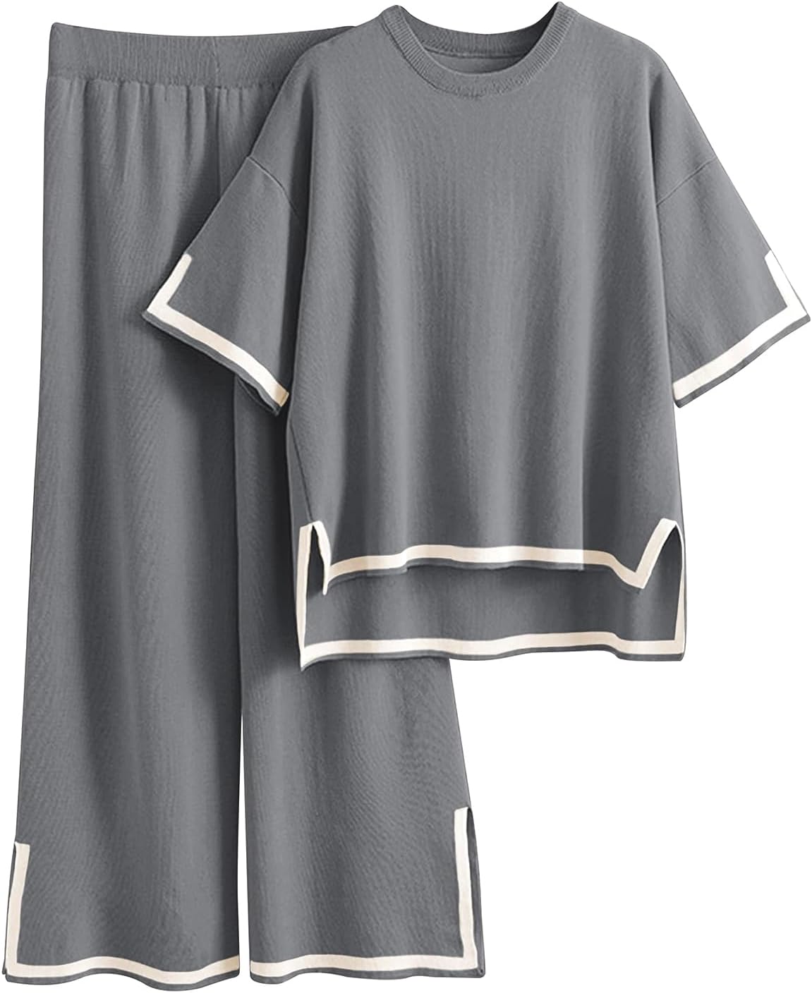 Womens Plus Size Lounge Sets 2 Piece Outfits Short Sleeve Pullover Tops Wide Leg Pants Summer Travel Outfits