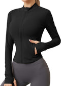 Womens Zip Up Workout Jackets Lightweight Athletic Slim Fit Track Jacket with Inner and Outer Pockets and Thumb Holes