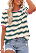 Women’s Lightweight Striped T-Shirt – Casual Crewneck Short Sleeve Top for Spring & Summer