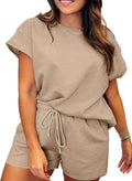 Women Plus Size 2 Piece Outfits Sweatsuit Short Sleeve Pullover Tops and Drawstring Shorts Pants