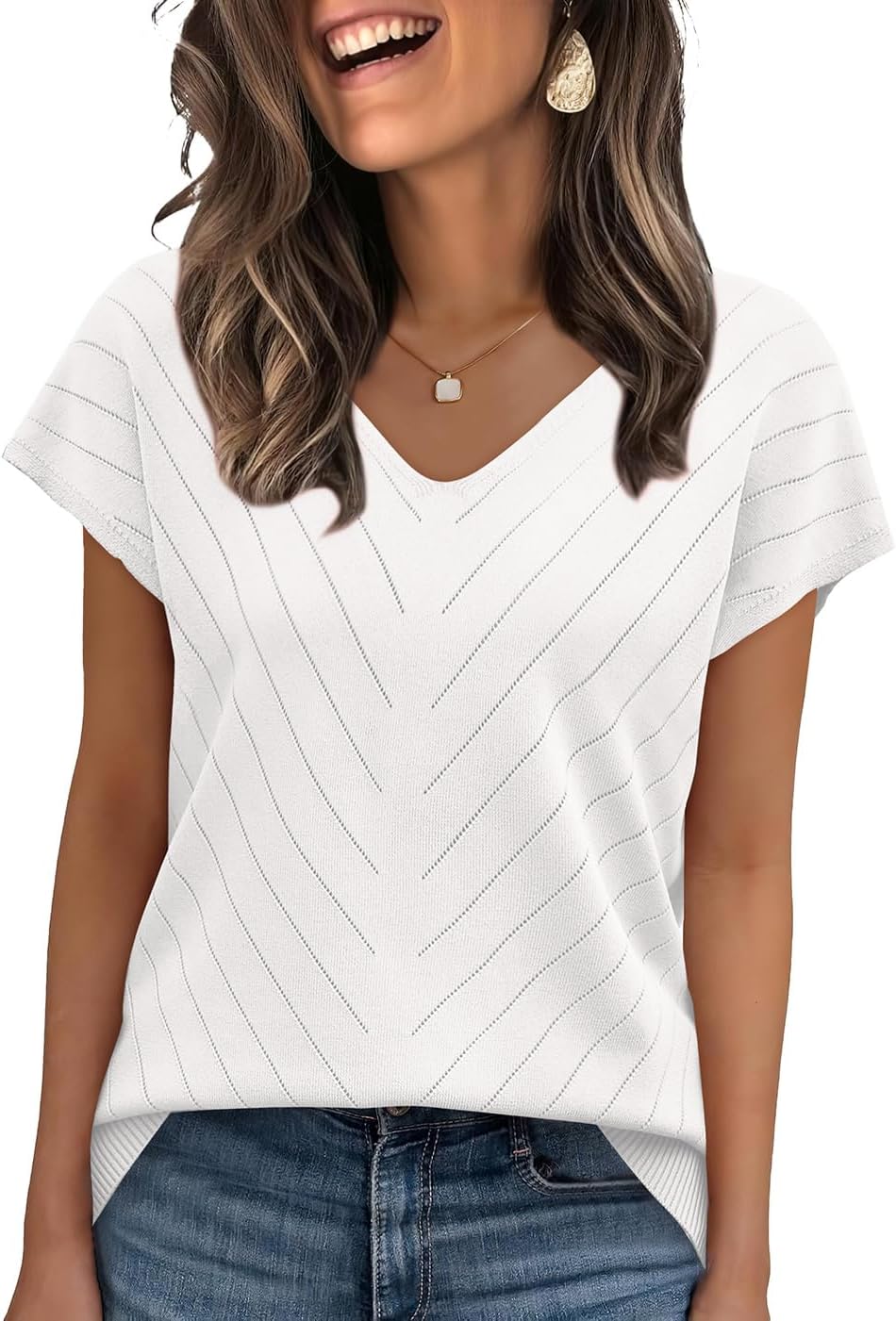 Short Sleeve Sweater for Women V Neck Trendy Summer Tops  Beach Vacation Clothes Travel Business Casual Outfits