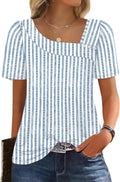 Womens Summer Tops Short Sleeve Shirts Square Neck Spring Outfits  Fashion Clothing Blouses