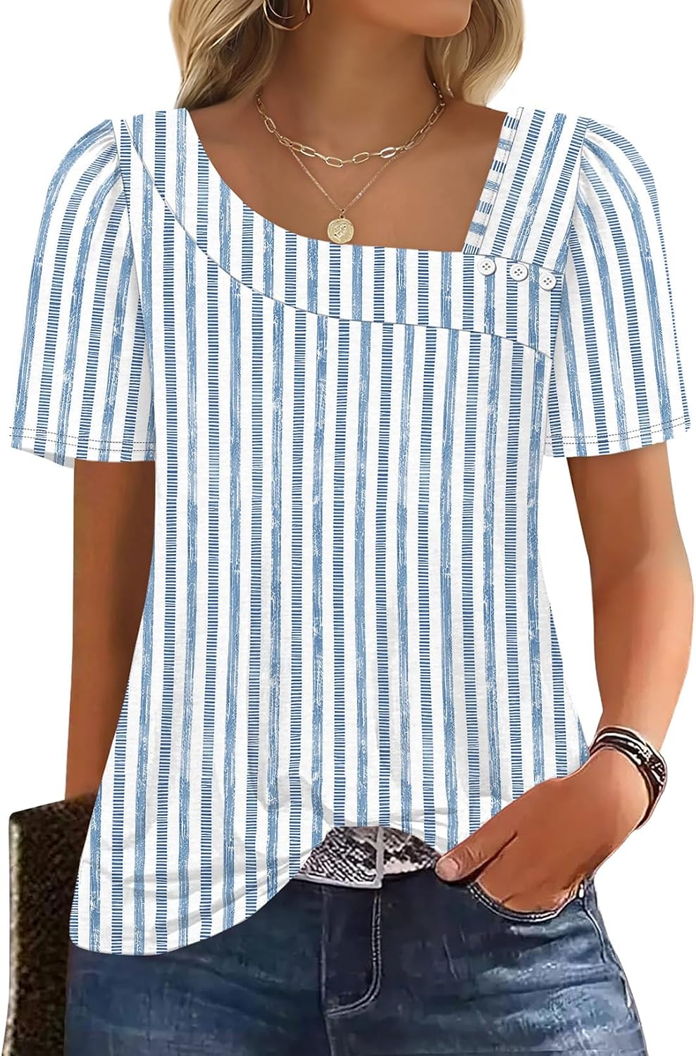 Womens Summer Tops Short Sleeve Shirts Square Neck Spring Outfits  Fashion Clothing Blouses
