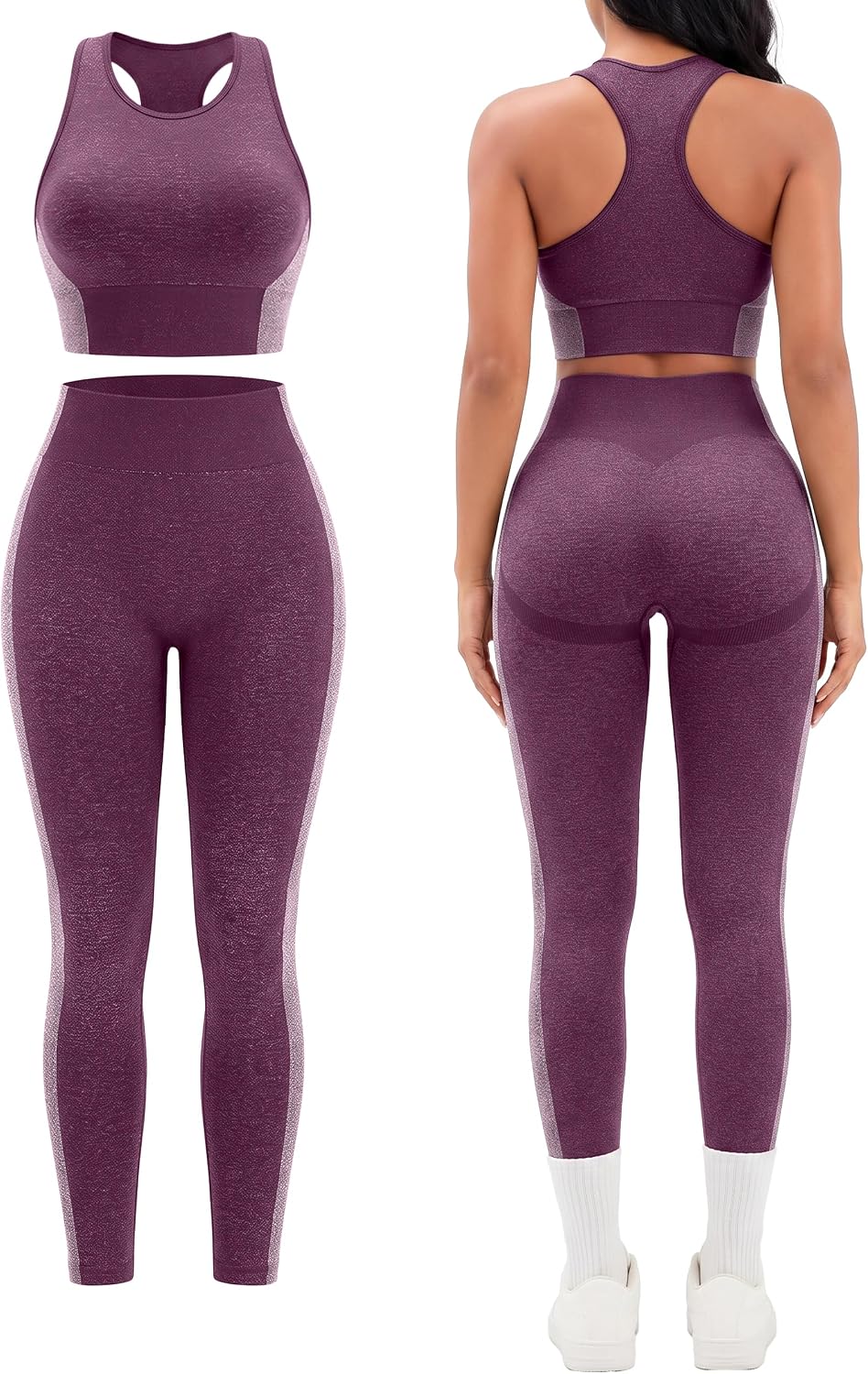 Womens Workout Sets 2 Piece Seamless Padded Raceback Sports Bra Butt Lifting Leggings Color Block Gym Yoga Outfits