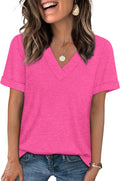Womens Summer Tops Short Sleeve Basic Casual V Neck T Shirts Trendy Fashion