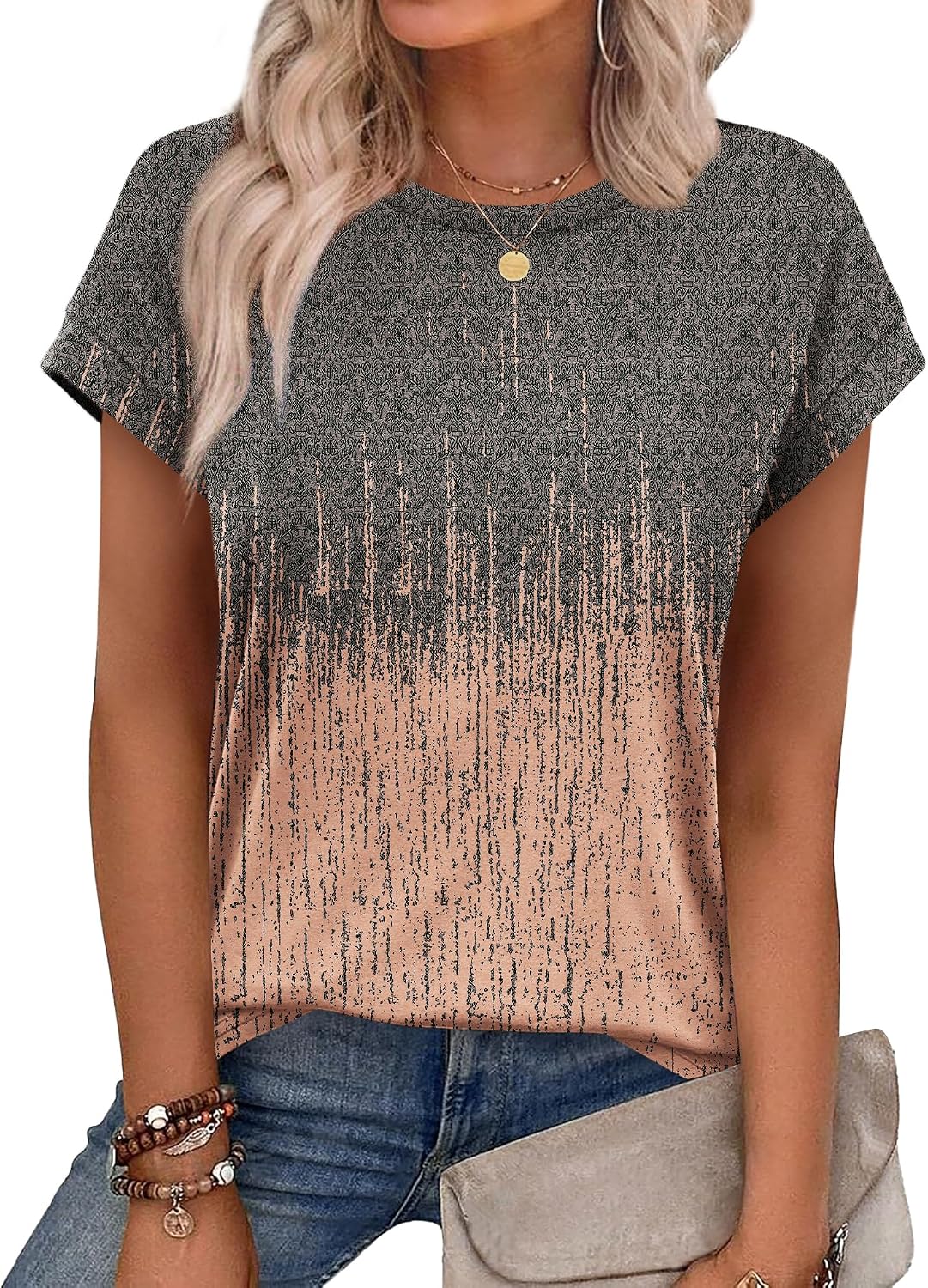Womens Summer Tops Short Sleeve Shirts Crew Neck Cute Trendy Tunic Blouses